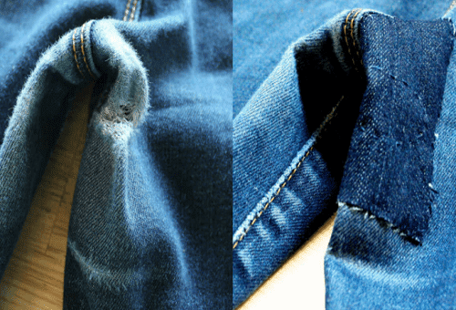 jeans avant et après avoir cousu un patch
