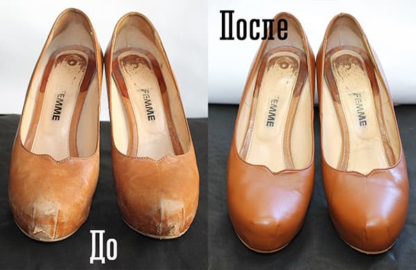 Chaussures en cuir avant et après la peinture