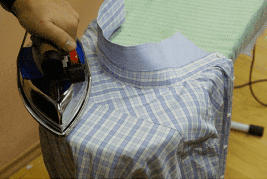 Ironing a plaid shirt