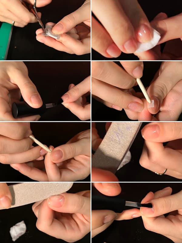 Le processus de réparation d'un ongle avec un sachet de thé